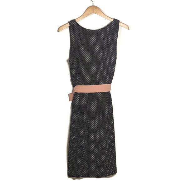 Eva Franco Polka Dot Brown and Pink Dress Tie Waist Midi Classic Chic Party 6 - Picture 7 of 16